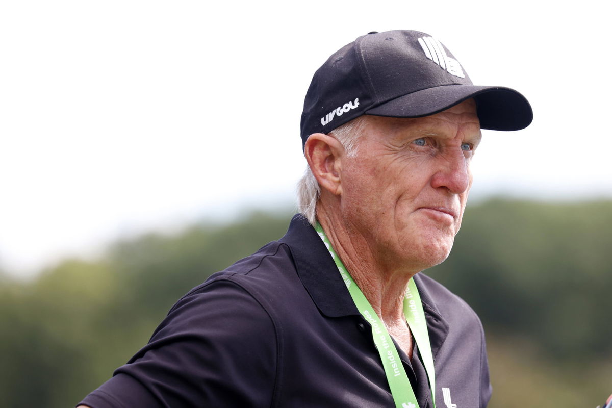 SUGAR GROVE, IL &#8211; SEPTEMBER 18: LIV CEO and commissioner Greg Norman watches play on the second hole during the final ro