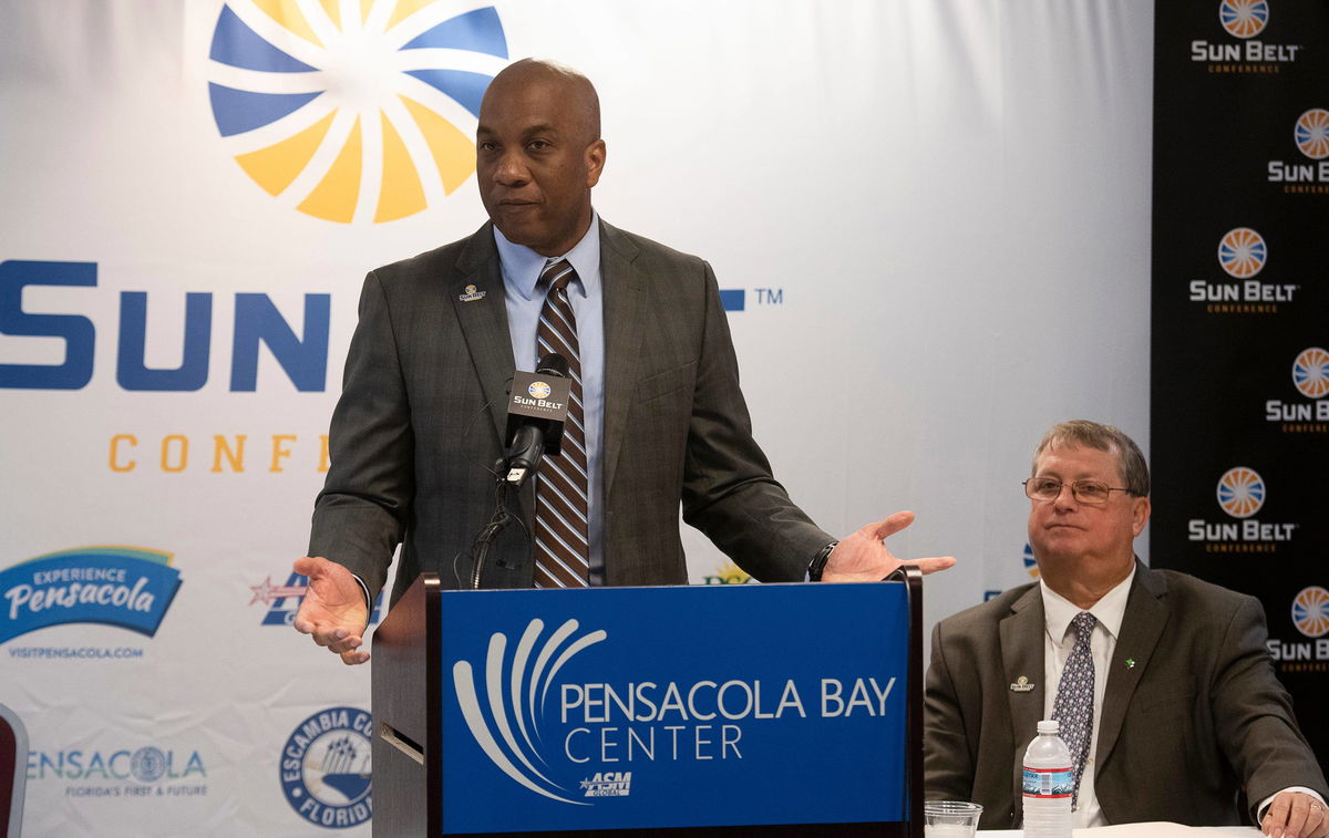 Syndication: News-Journal Keith Gill, the commissioner of the Sun Belt Conference, announces Pensacola will host the con