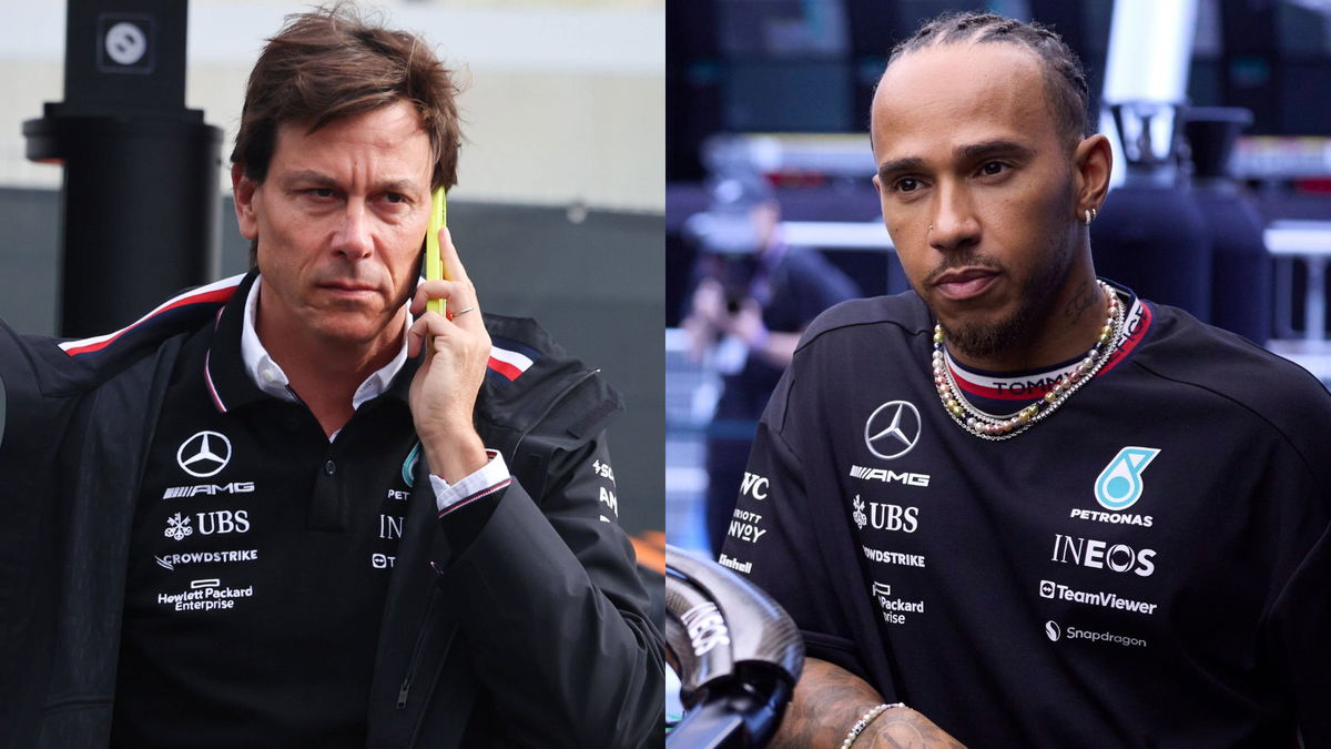 Toto Wolff (L) and Lewis Hamilton (R)