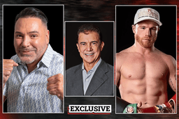 Oscar De La Hoya, Canelo Alvarez and Leonard Armato