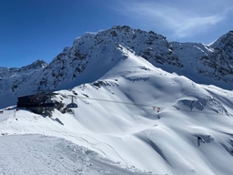 Snyow mountains in Switzerland. Panoramic view over the mountains during winter. Ski area Arosa, Lenzerheide in Switzerl