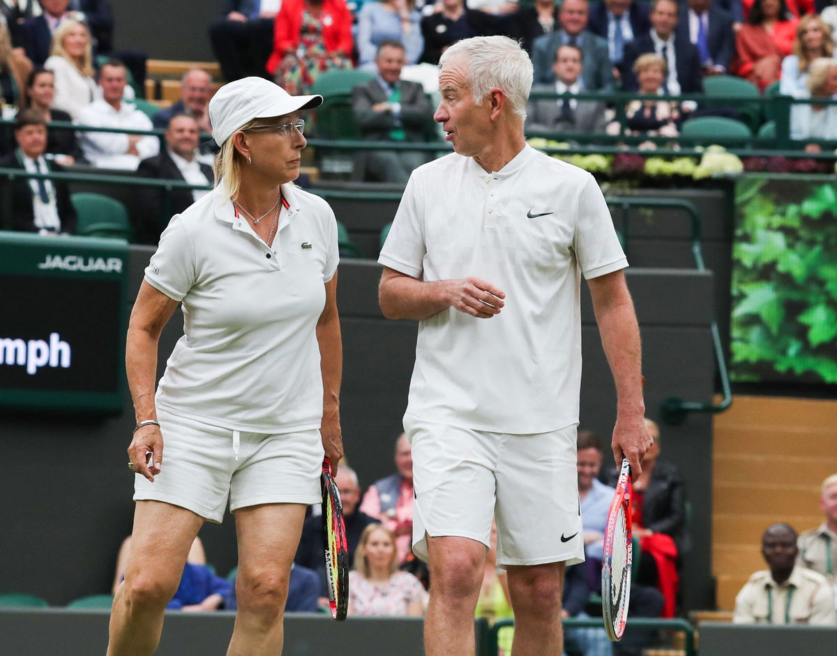 Mandatory Credit: Photo by Dave Shopland/BPI/Shutterstock (10240999ba) John McEnroe and Kim Clijsters playing Jamie Murr