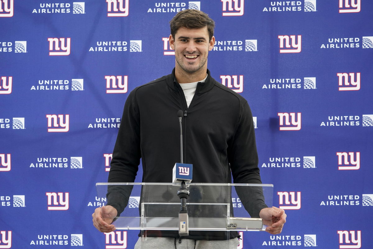 New York Giants Press and Training Daniel Jones (8) QB of New York Giants during the practice session and press conferen