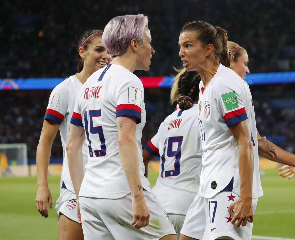 Soccer: Womens World Cup-France vs USA, Jun 28, 2019; Paris, FRANCE; United States forward Megan Rapinoe (15) celebrates