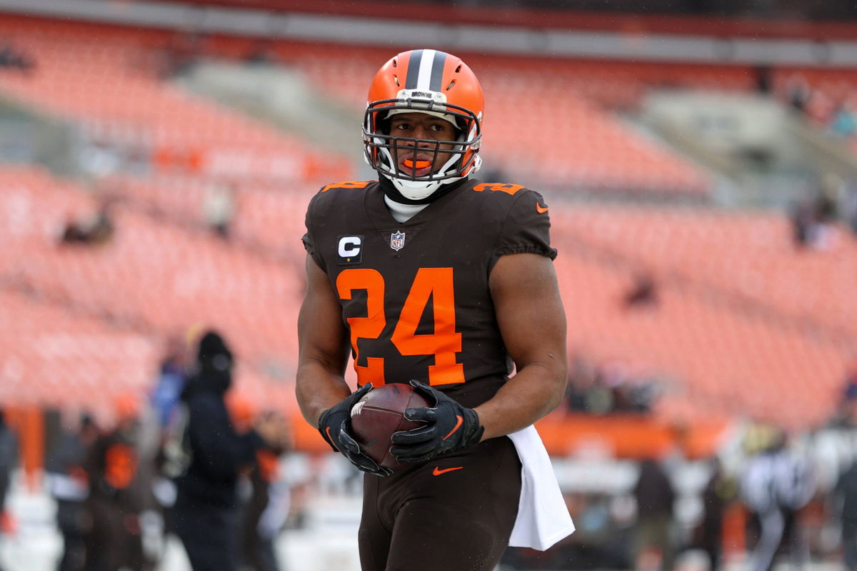 CLEVELAND, OH &#8211; DECEMBER 24: Cleveland Browns running back Nick Chubb (24) on the field prior to the National Football L