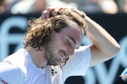 Stefanos Tsitsipas of Greece looks on after defeating Talon Griekspoor of Netherlands in straight sets 6-2 7-6 6-3 in th