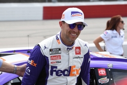 DARLINGTON, SC &#8211; MAY 14: Denny Hamlin ( 11 Joe Gibbs Racing Federal Express Toyota) looks on prior to the running of the