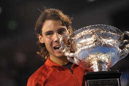 Tennis File Pictures Spain s Rafael Nadal his trophy after winning the Men s Final round match, Day 14, at the Australia