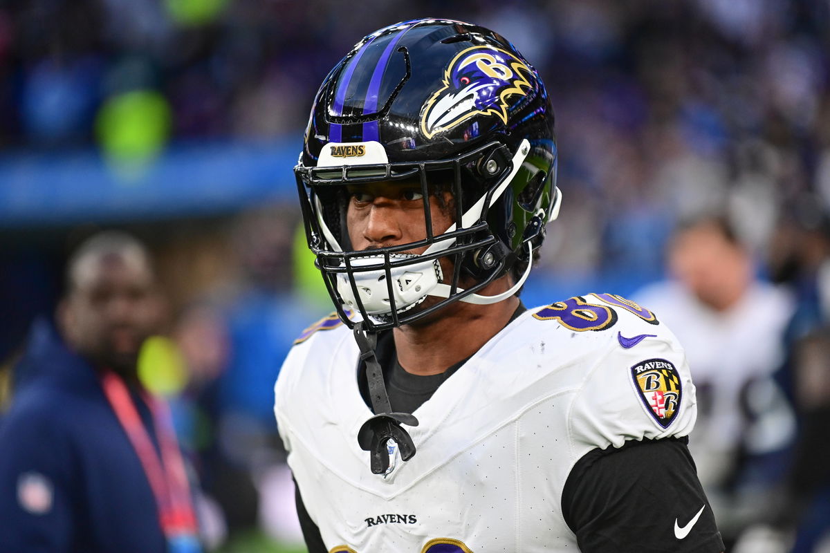 Baltimore Ravens v Tennessee Titans International Series 15/10/2023. Baltimore Ravens tight end Isaiah Likely (80) durin