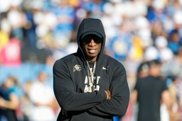 single October 28, 2023, Pasadena, California, USA: Colorado head coach Deion Coach Prime Sanders watches during a warm up befo