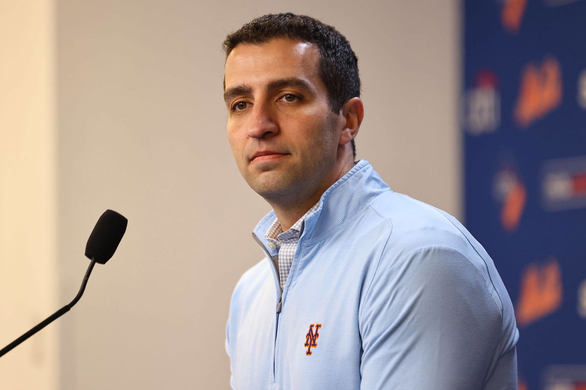 Mets Opening Day press conference, PK, Pressekonferenz New York Mets President of Baseball Operations David Stearns is s