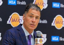 June 24, 2024, El Segundo, California, USA: V.P. of basketball operations and General manager, Rob Pelinka speaks during