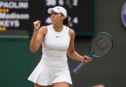 Tennis: Wimbledon Jul 7, 2024; London,United Kingdom; Madison Keys of the United States reacts to a point during her mat
