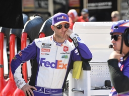 BRISTOL, TN &#8211; SEPTEMBER 20: Denny Hamlin ( 11 Joe Gibbs Racing FedEx Toyota) looks on during practice for the running of