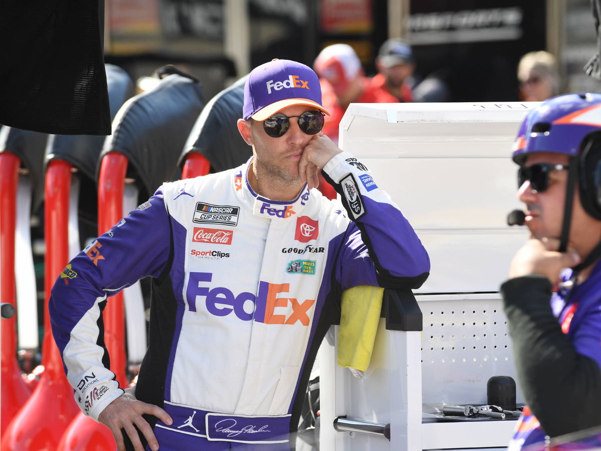 BRISTOL, TN &#8211; SEPTEMBER 20: Denny Hamlin ( 11 Joe Gibbs Racing FedEx Toyota) looks on during practice for the running of