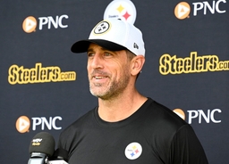 Aaron Rodgers Speaks to Reporters at Steelers Mini Camp in PIttsburgh