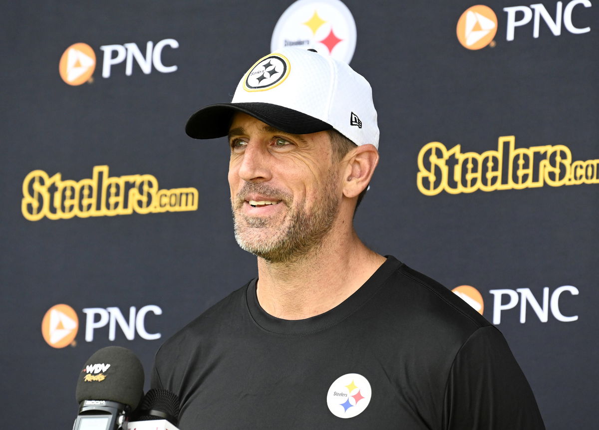 Aaron Rodgers Speaks to Reporters at Steelers Mini Camp in PIttsburgh