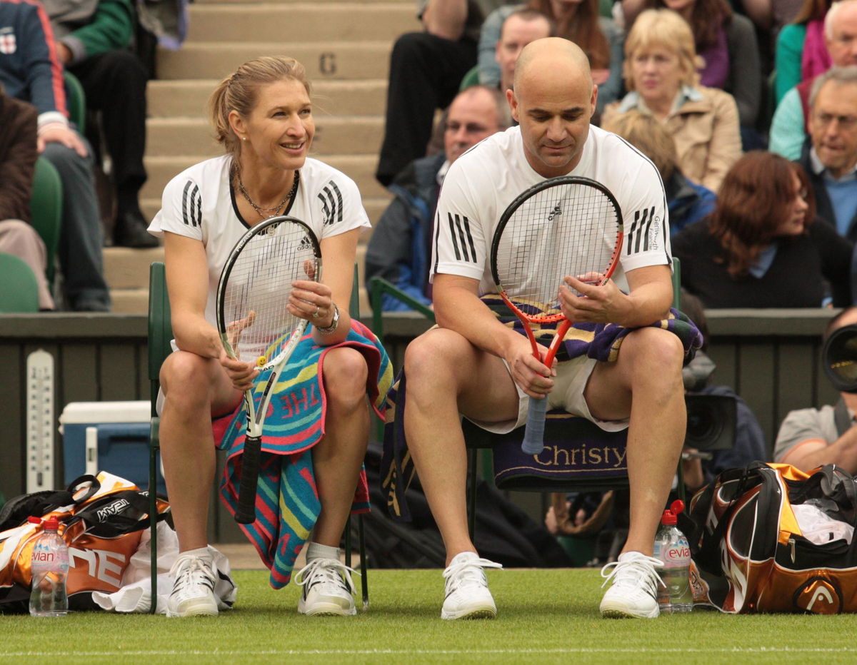 Andre Agassi (USA) und seine Ehefrau Steffi Graf (Deutschland) anlässlich der Einweihung des neuen Daches in Wimbledon