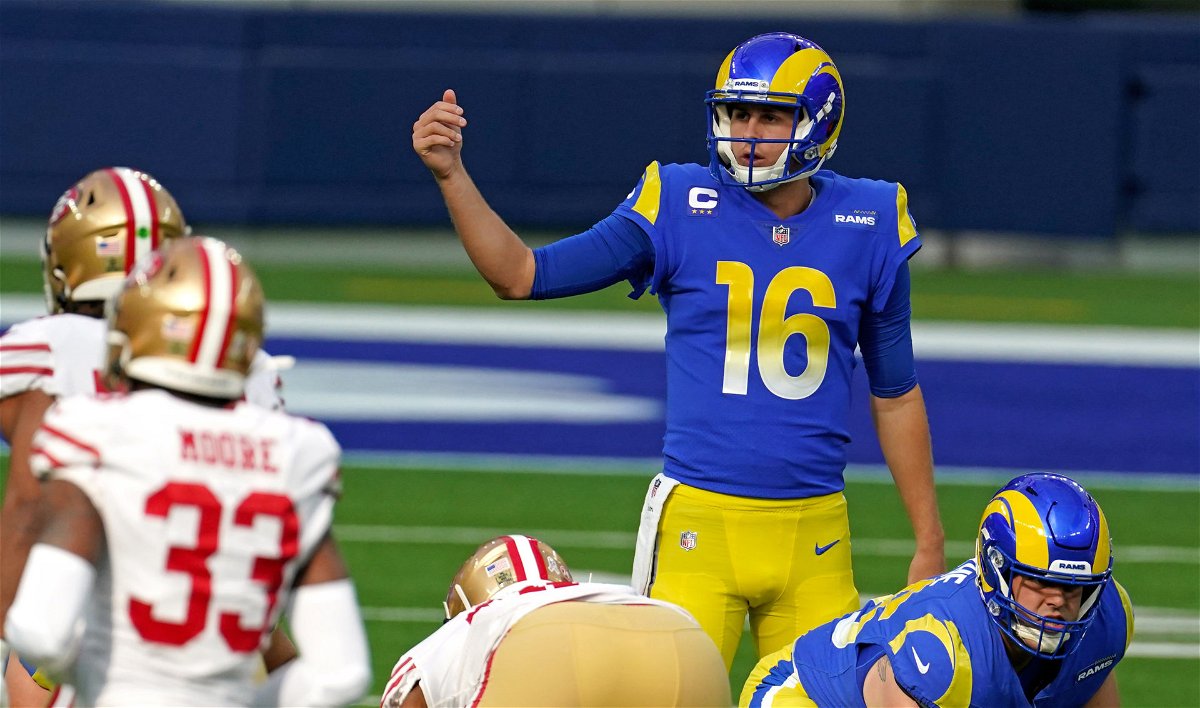 Former Los Angeles Rams quarterback Jared Goff pictured against San Francisco 49ers.
